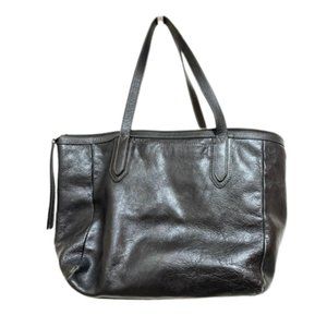 Fossil black leather tote with cloth cover bag